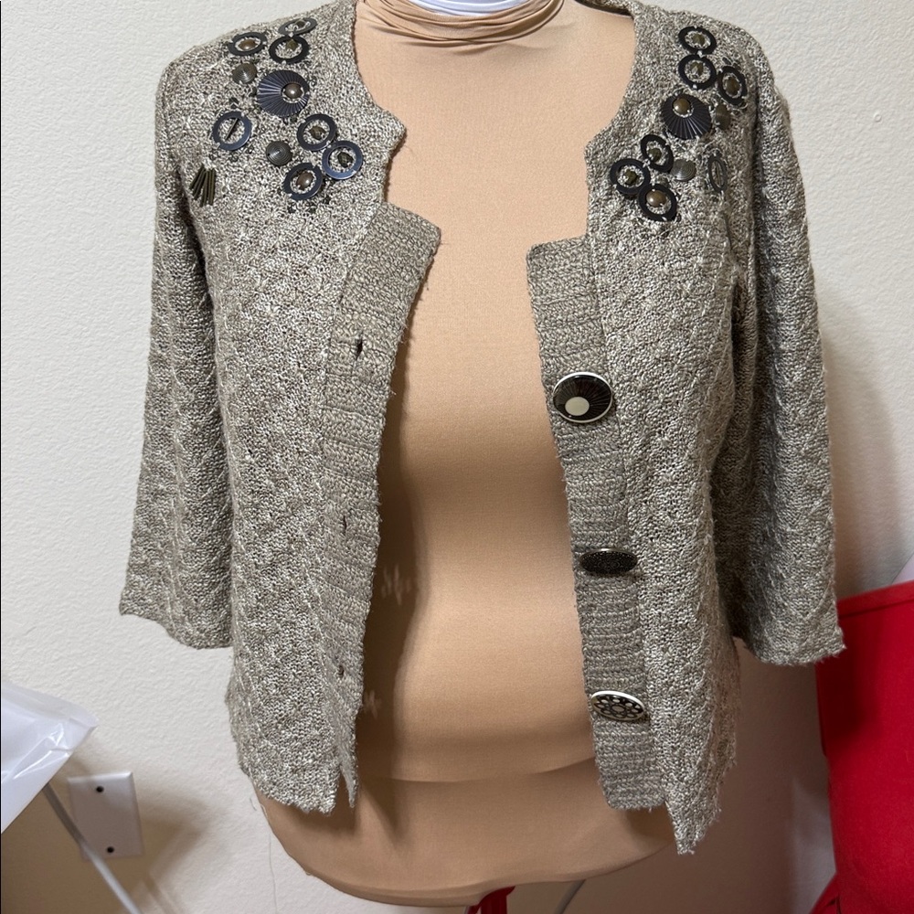 Per Una Beige Cardigan with Decorative Accents